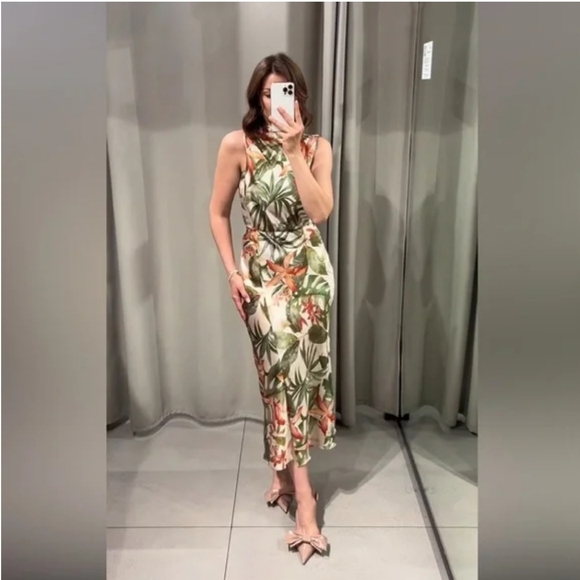 ZARA TROPICAL PRINT MIDI DRESS SIZE S - Picture 8 of 13